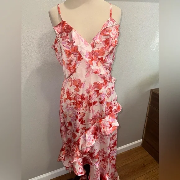 Japna Pink and Red Floral Midi women’s Dress size large - Picture 6 of 10